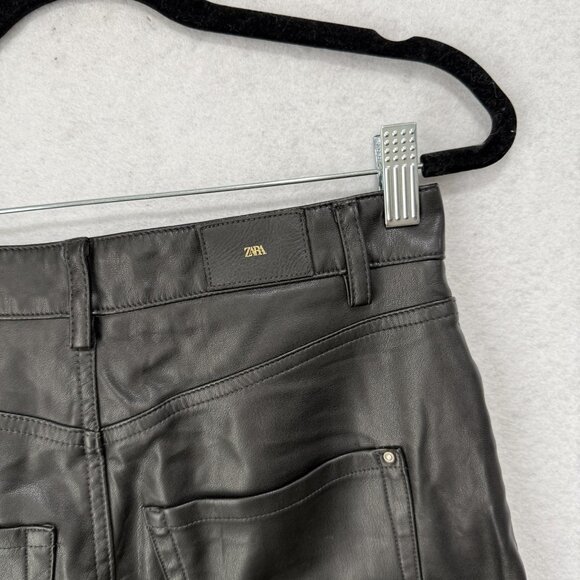 Zara Pants Womens Medium Black High Rise Faux Leather Slim Fit 5 Pocket Stretch - Picture 10 of 16